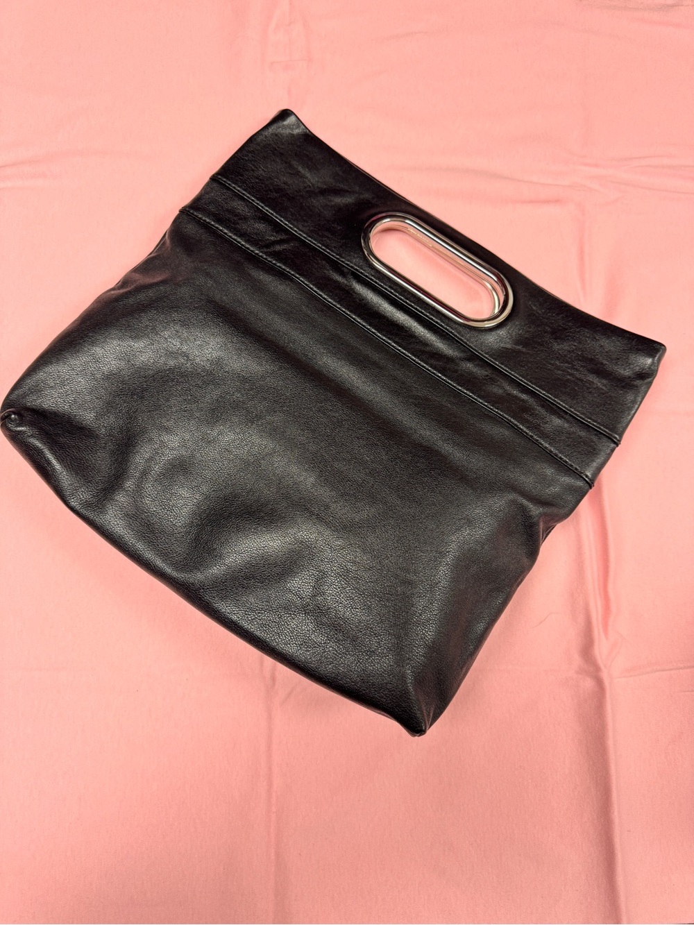 Banana Republic Black Leather Clutch with Metal Cutout Handle